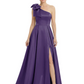 Luxury Bow Black Formal Dress One-Shoulder A-Line Gowns with Sexy Side Slit 2026