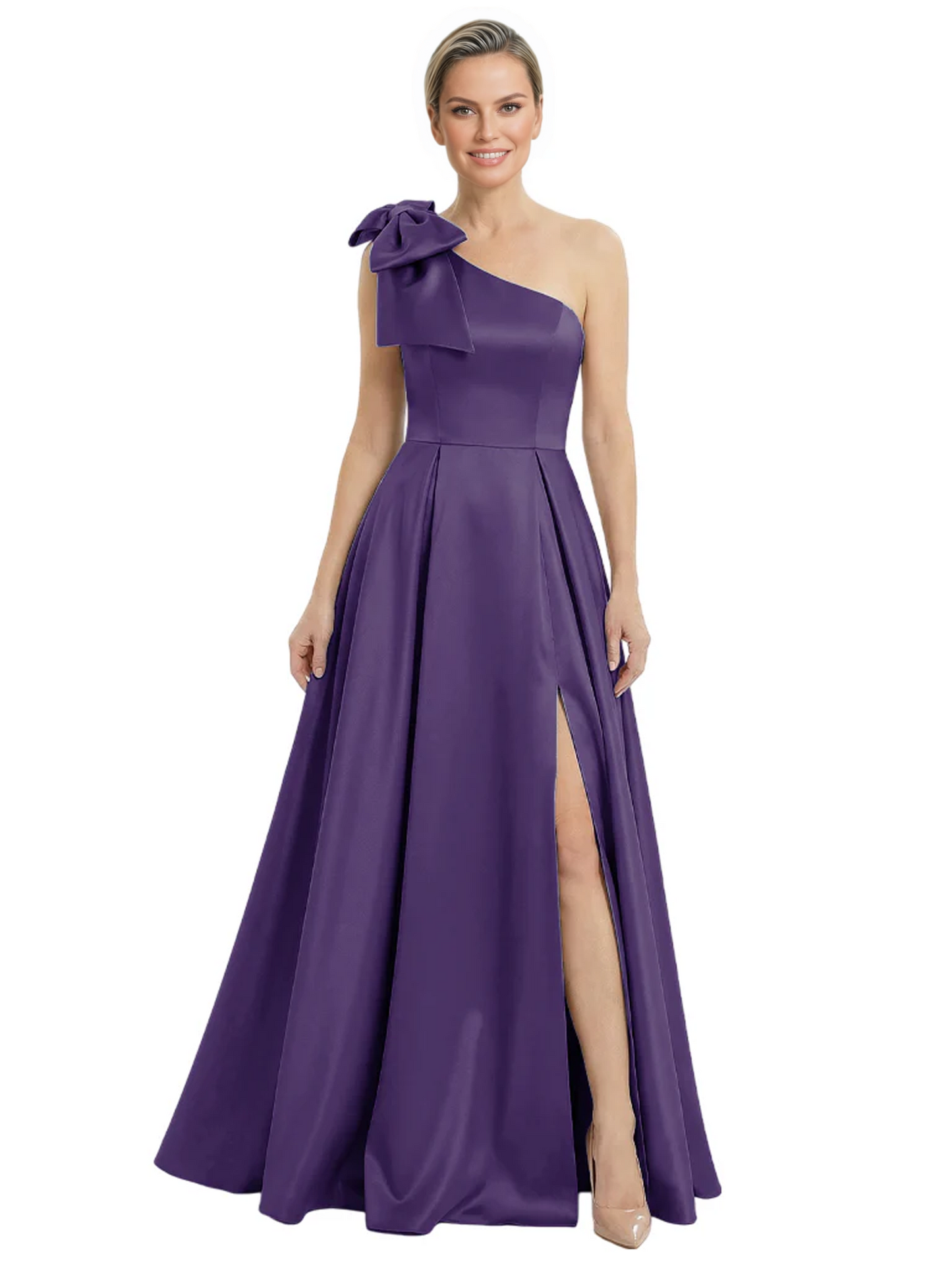 Luxury Bow Black Formal Dress One-Shoulder A-Line Gowns with Sexy Side Slit 2026
