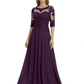 Illusion Neck Mother of the Bride Dress Half Sleeve Lace Applique Gowns Chiffon
