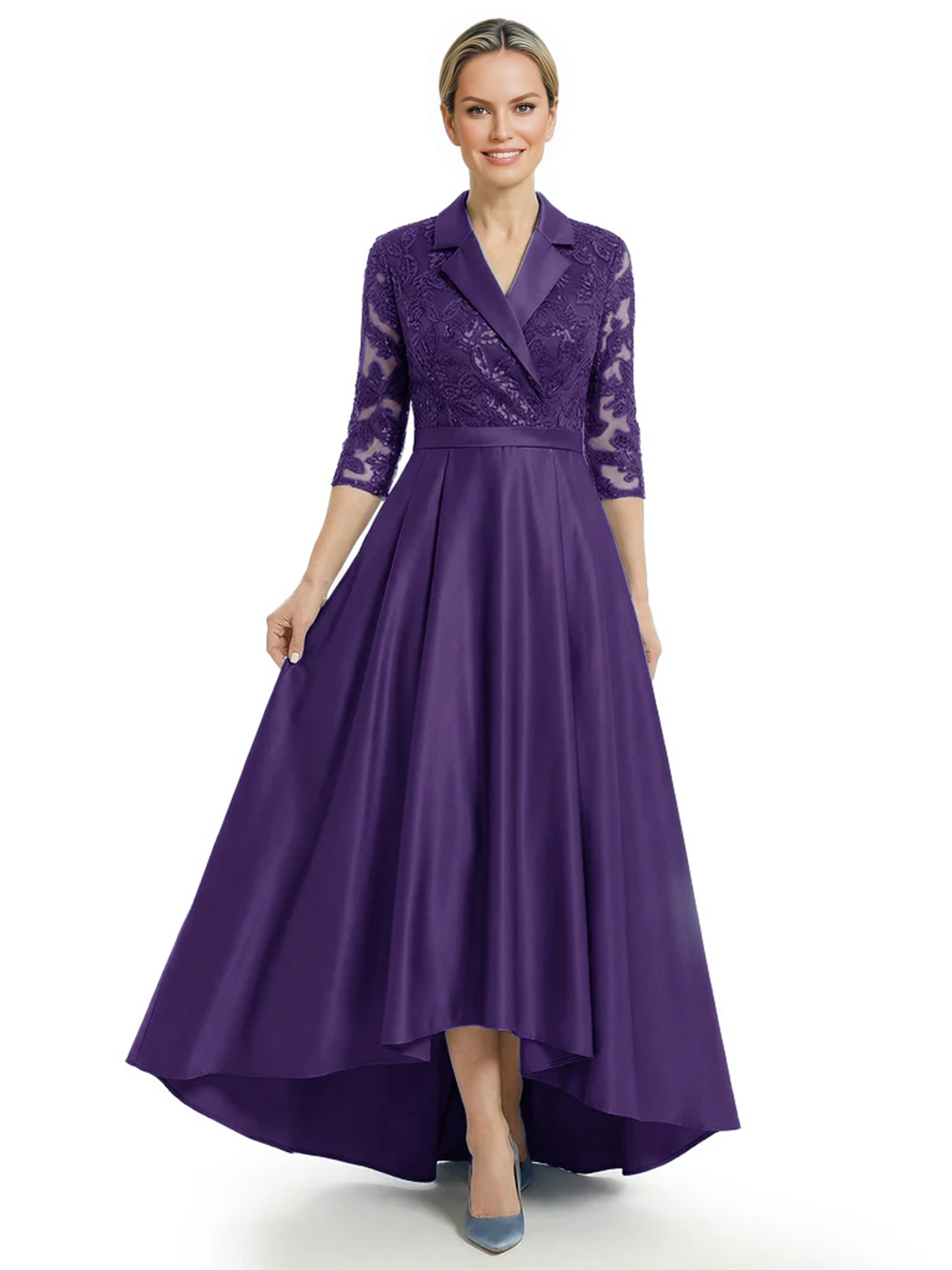 Elegant Mother of Bride Dress Evening Gowns Trending Styles with Lapel Collar 3/4 Sleeves