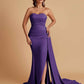 Simple Soft Satin Mermaid Strapless Floor-Length Mermaid Bridesmaid Dresses