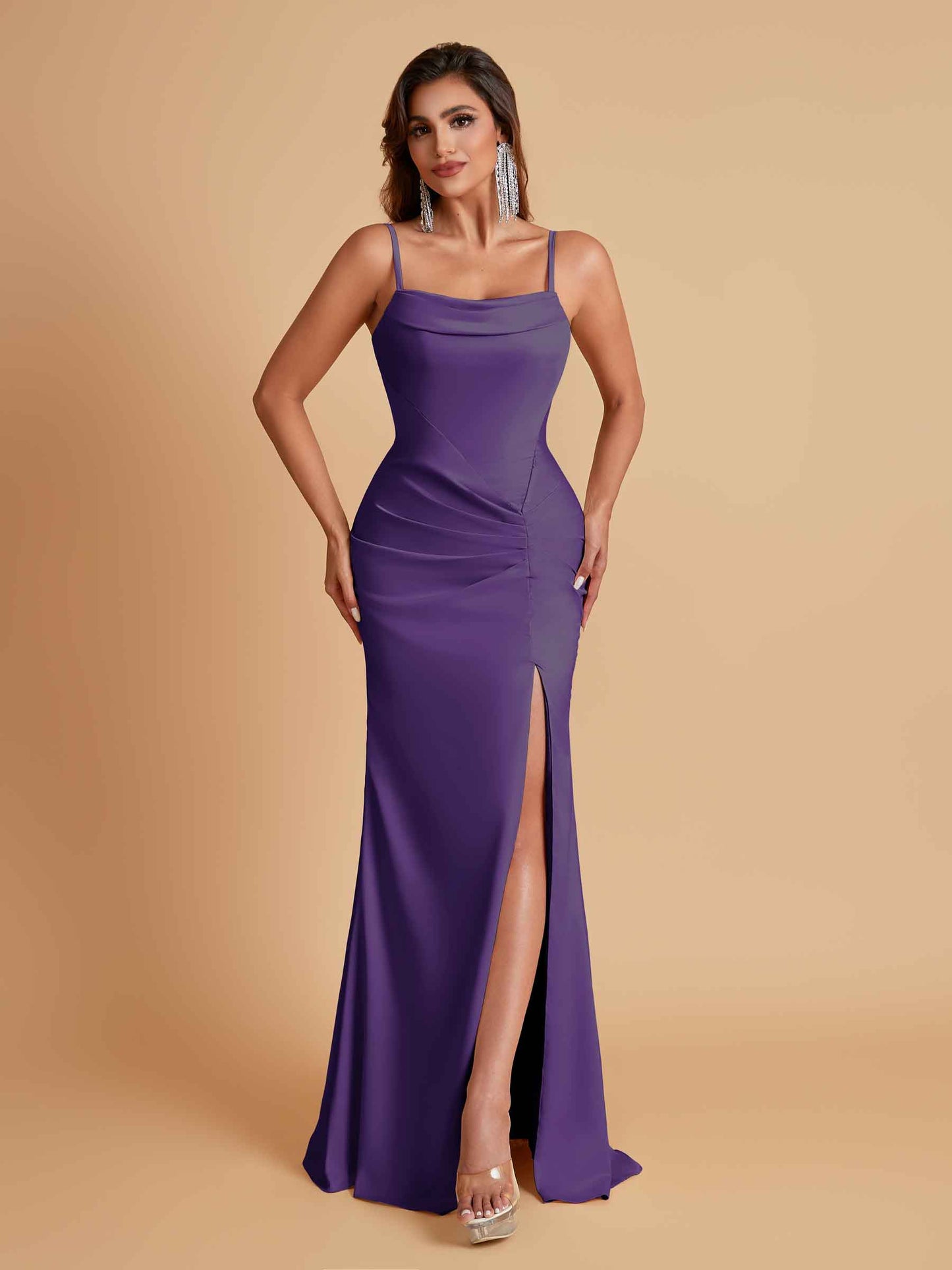 Gorgeous Spaghetti Straps Soft Satin Side Slit Floor-Length Mermaid Bridesmaid Dresses