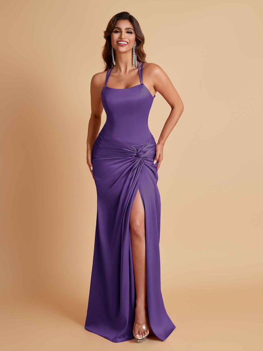 Gorgeous Square Criss Cross Soft Satin Side Slit Floor-Length Mermaid Bridesmaid Dresses
