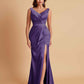 Elegant V Neck Soft Satin Side Slit Floor-Length Mermaid Bridesmaid Dresses