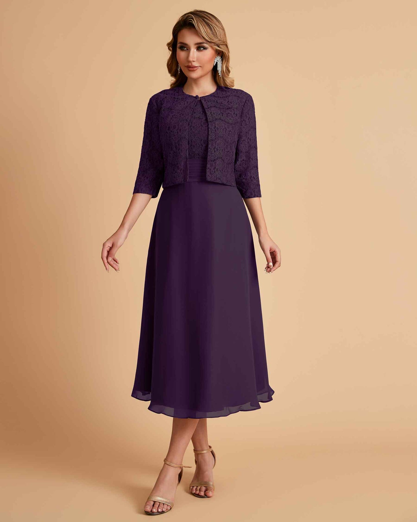 Elegant A-line Bateau Sleeveless Tea Length Mother of the Brides Dresses Online