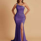 Sexy Soft Satin Mermaid One Shoulder Side Slit Beading Floor-Length Bridesmaid Dresses Online
