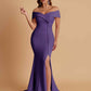 Elegant Soft Satin Mermaid Off Shoulder Side Slit Floor-Length Bridesmaid Dresses