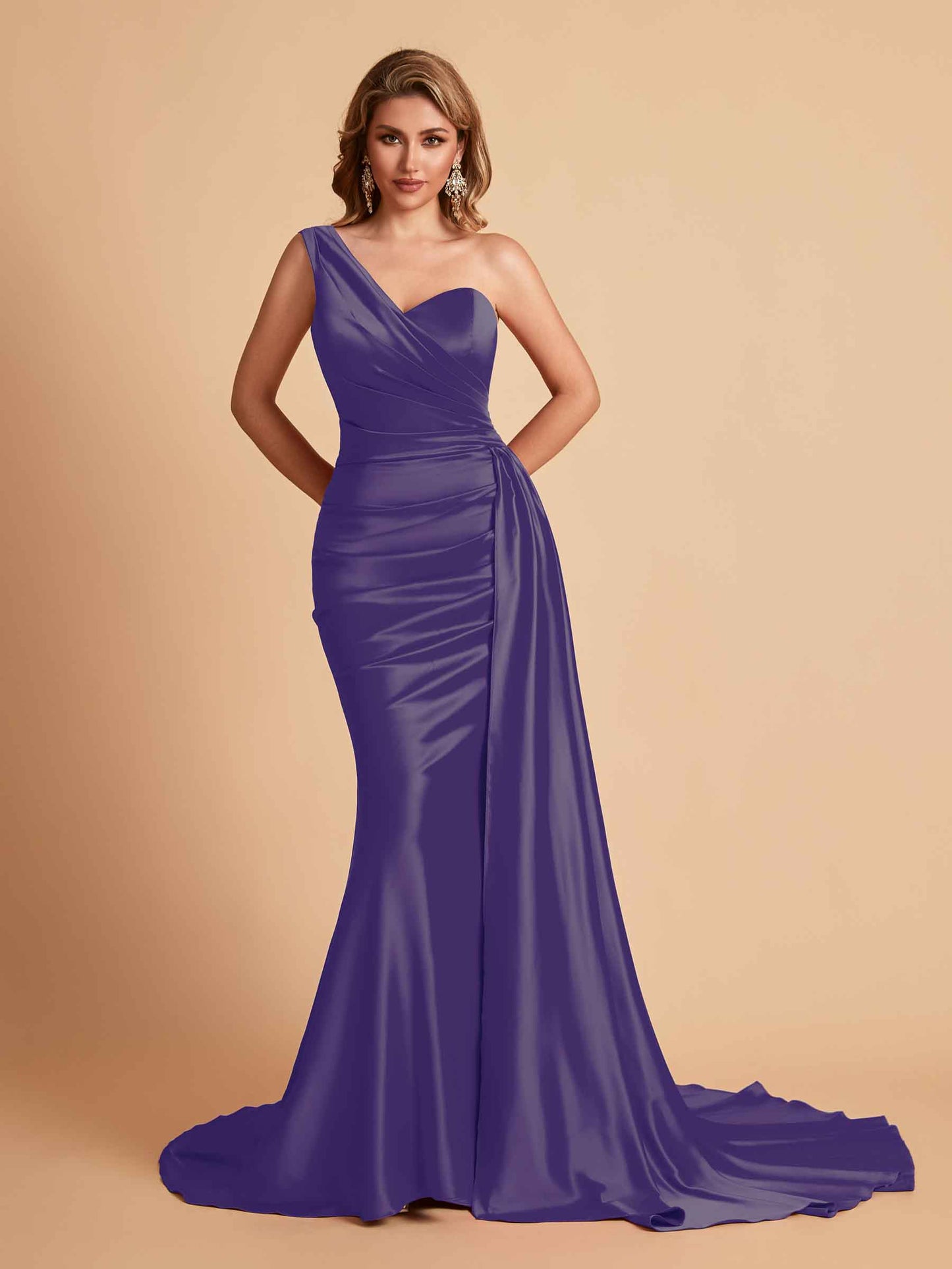 Sexy Satin Mermaid One Shoulder Maxi Long Bridesmaid Dresses Online