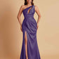 Sexy One Shoulder Soft Satin Side Slit Floor-Length Mermaid Bridesmaid Dresses
