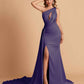 Sexy Satin Mermaid One Shoulder Side Slit Long Bridesmaid Dresses