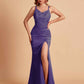 Sexy Satin V-neck Side Slit Mermaid Floor Length Bridesmaid Dresses