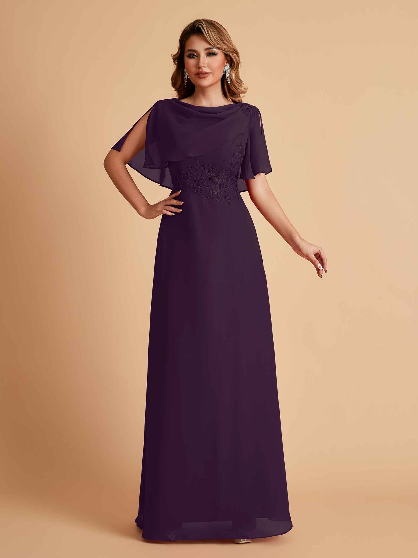 Elegant A-Line Chiffon Half Sleeves Jewel Mother of the Brides Dresses Online