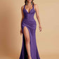 Stunning V Neck Soft Satin Side Slit Floor-Length Mermaid Bridesmaid Dresses