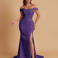 Elegant Soft Satin Mermaid Off Shoulder Side Slit Floor-Length Mermaid Bridesmaid Dresses