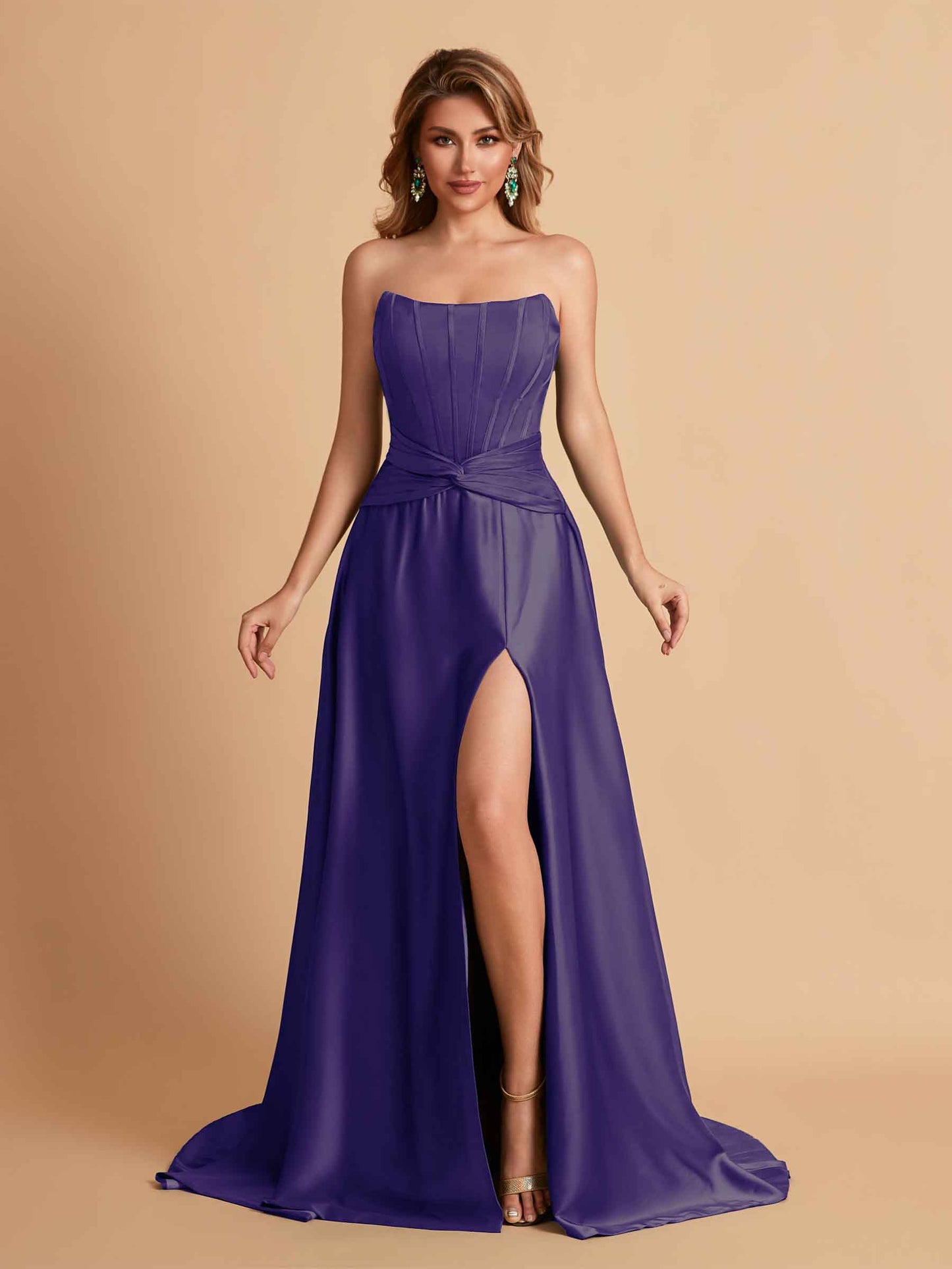 Elegant Satin Sweetheart A-Line Side Slit Floor Length Bridesmaid Dresses
