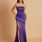 Elegant Soft Satin Strapless Split Side Mermaid Bridesmaid Dresses