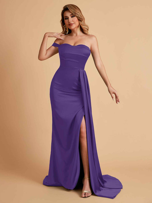 Sexy One-Shoulder Sweetheart With Train With High Split Floor-Length Bridesmaid Dresses