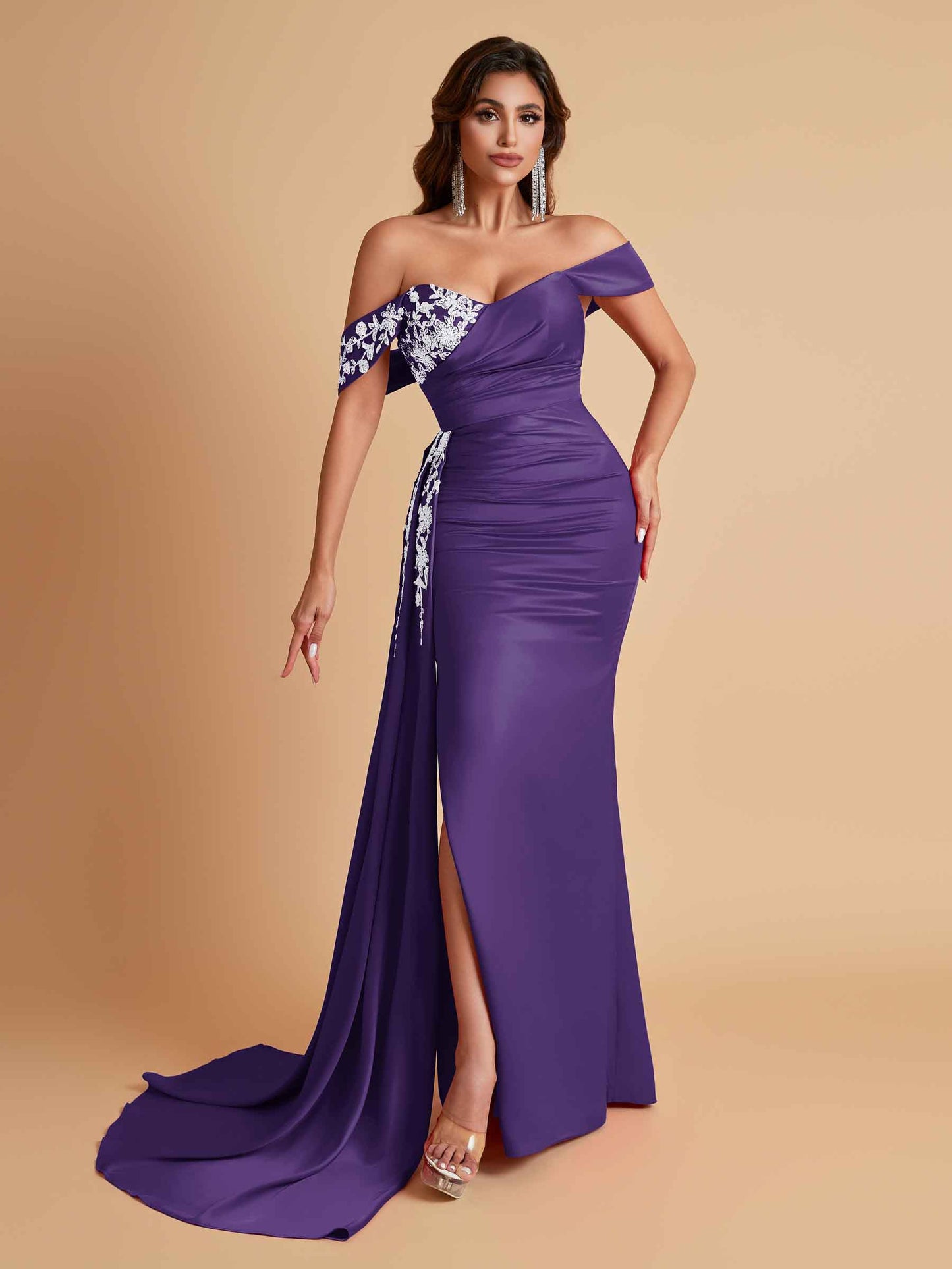 Elegant Soft Satin Mermaid Off Shoulder Floor-Length Mermaid Bridesmaid Dresses
