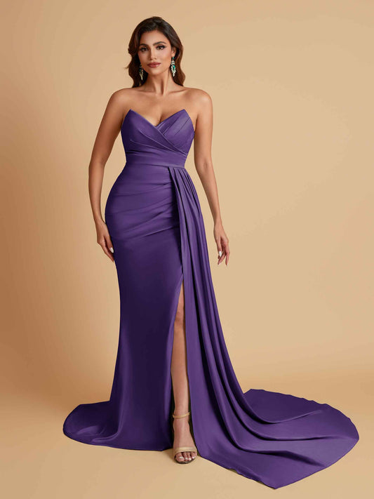 Sexy Soft Satin Mermaid V-neck Floor-Length Mermaid Bridesmaid Dresses