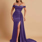 Gorgeous Soft Satin V-neck Off-the-Shoulder Side-Slit Mermaid Bridesmaid Dresses