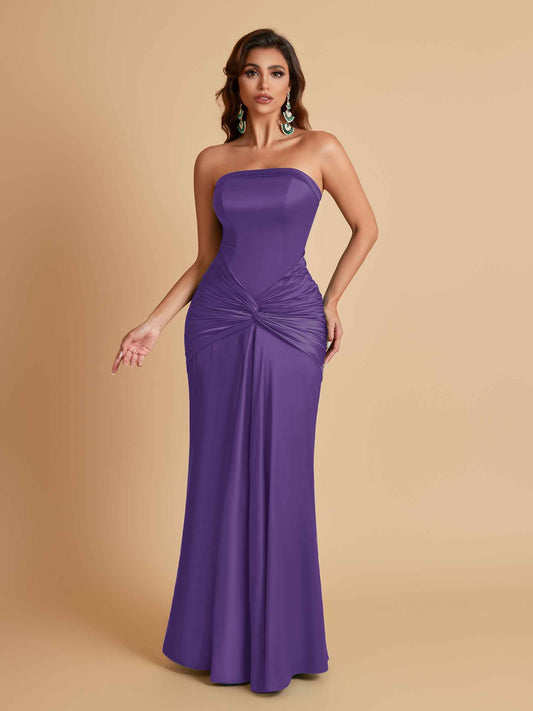 Sexy Soft Satin Mermaid Strapless Floor-Length Mermaid Bridesmaid Dresses