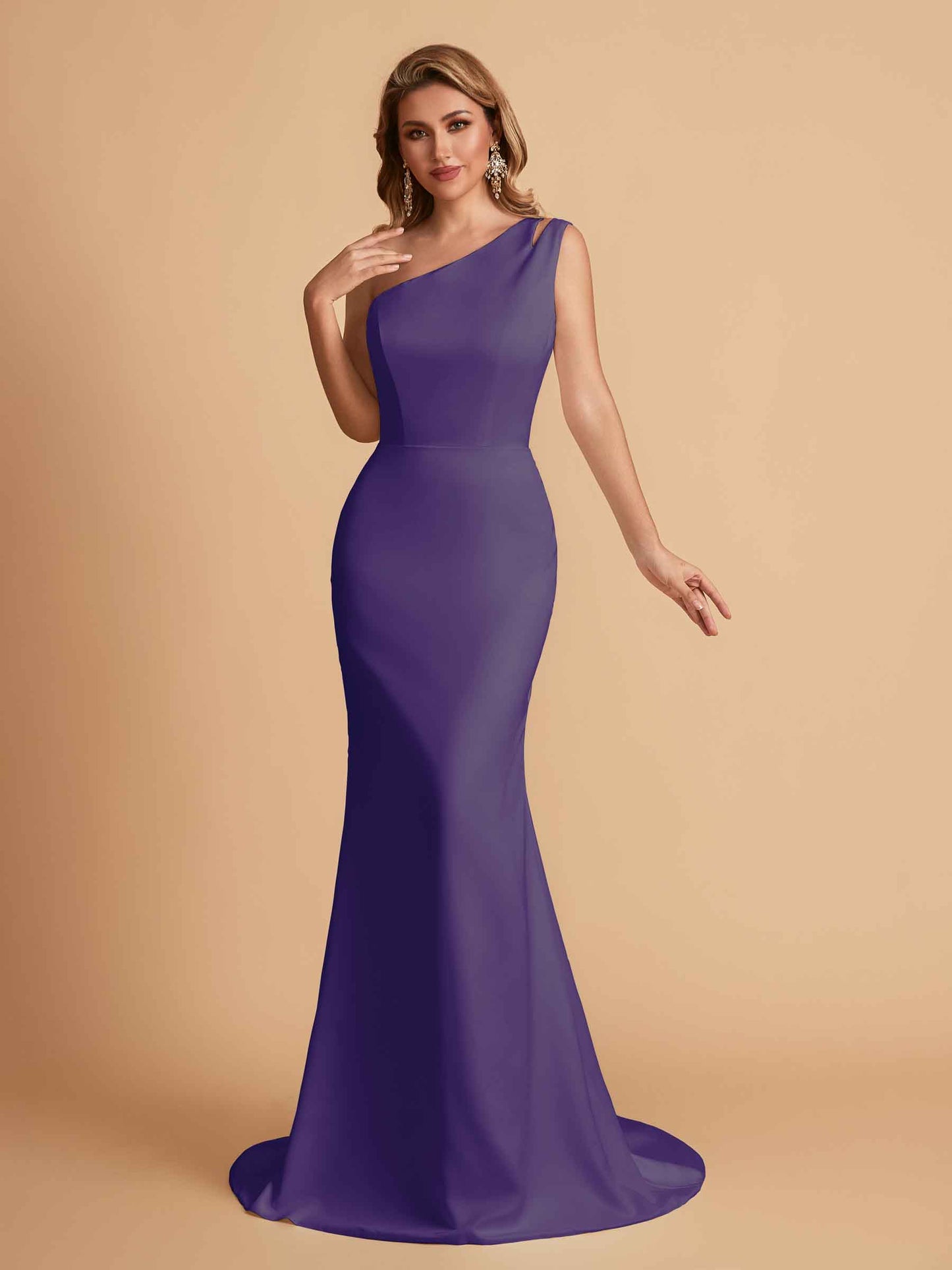 Elegant Satin One Shoulder Mermaid Side Slit Floor Length Bridesmaid Dresses