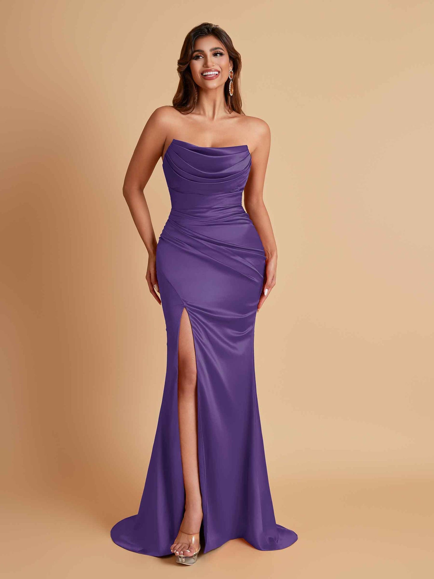 Sexy Soft Satin Mermaid Side Slit Floor-Length Mermaid Bridesmaid Dresses