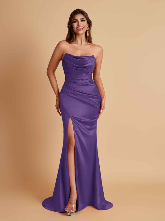 Sexy Soft Satin Mermaid Side Slit Floor-Length Mermaid Bridesmaid Dresses