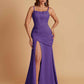 Sexy Soft Satin Mermaid Spaghetti Straps Side Slit Floor-Length Bridesmaid Dresses