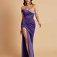 Sexy Soft Satin Mermaid One Shoulder Side Slit Floor-Length Mermaid Bridesmaid Dresses