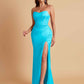 Sexy Strapless Soft Satin Side Slit Floor-Length Mermaid Bridesmaid Dresses