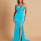 Sexy Soft Satin V-neck Spaghetti Strap Side-Slit Mermaid Bridesmaid Dresses