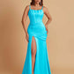 Sexy Soft Satin Mermaid Spaghetti Straps Side Slit Floor-Length Bridesmaid Dresses
