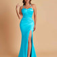 Sexy Soft Satin Mermaid Spaghetti Straps Side Slit Floor-Length Bridesmaid Dresses