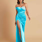 Sexy Soft Satin Mermaid One Shoulder Side Slit Floor-Length Mermaid Bridesmaid Dresses