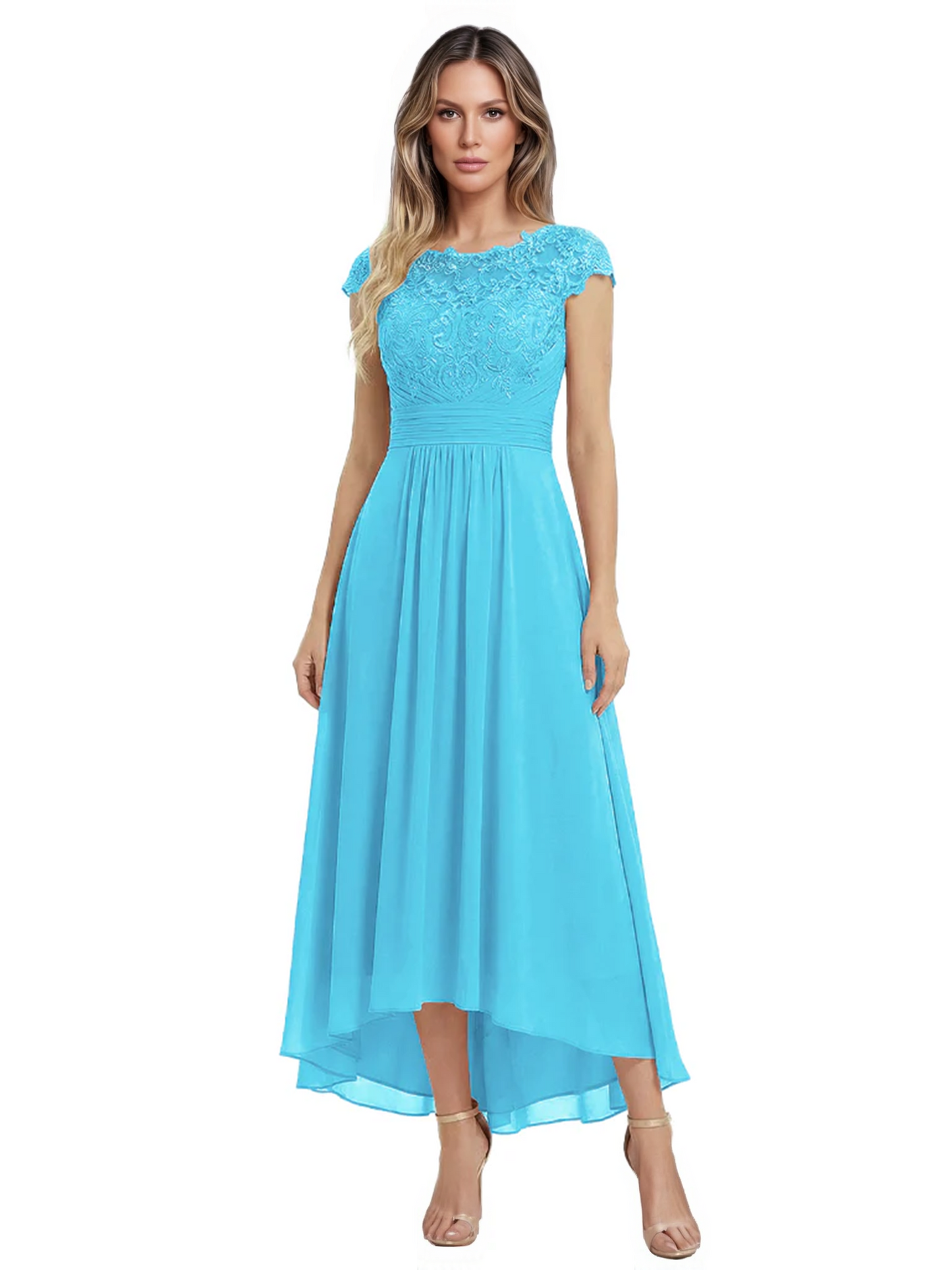 Elegant Evening Gown Trending 2026 Styles with Cap Sleeves High-Low Skirt