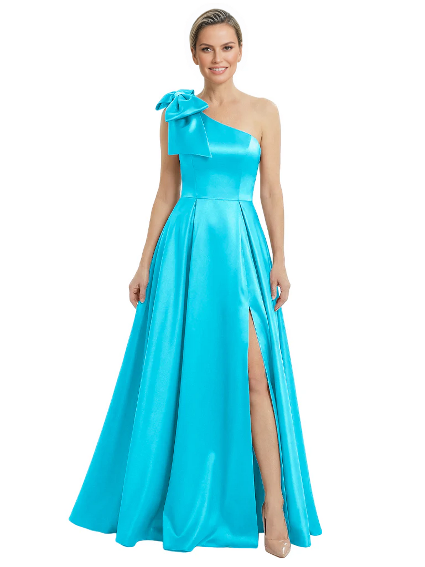 Luxury Bow Black Formal Dress One-Shoulder A-Line Gowns with Sexy Side Slit 2026