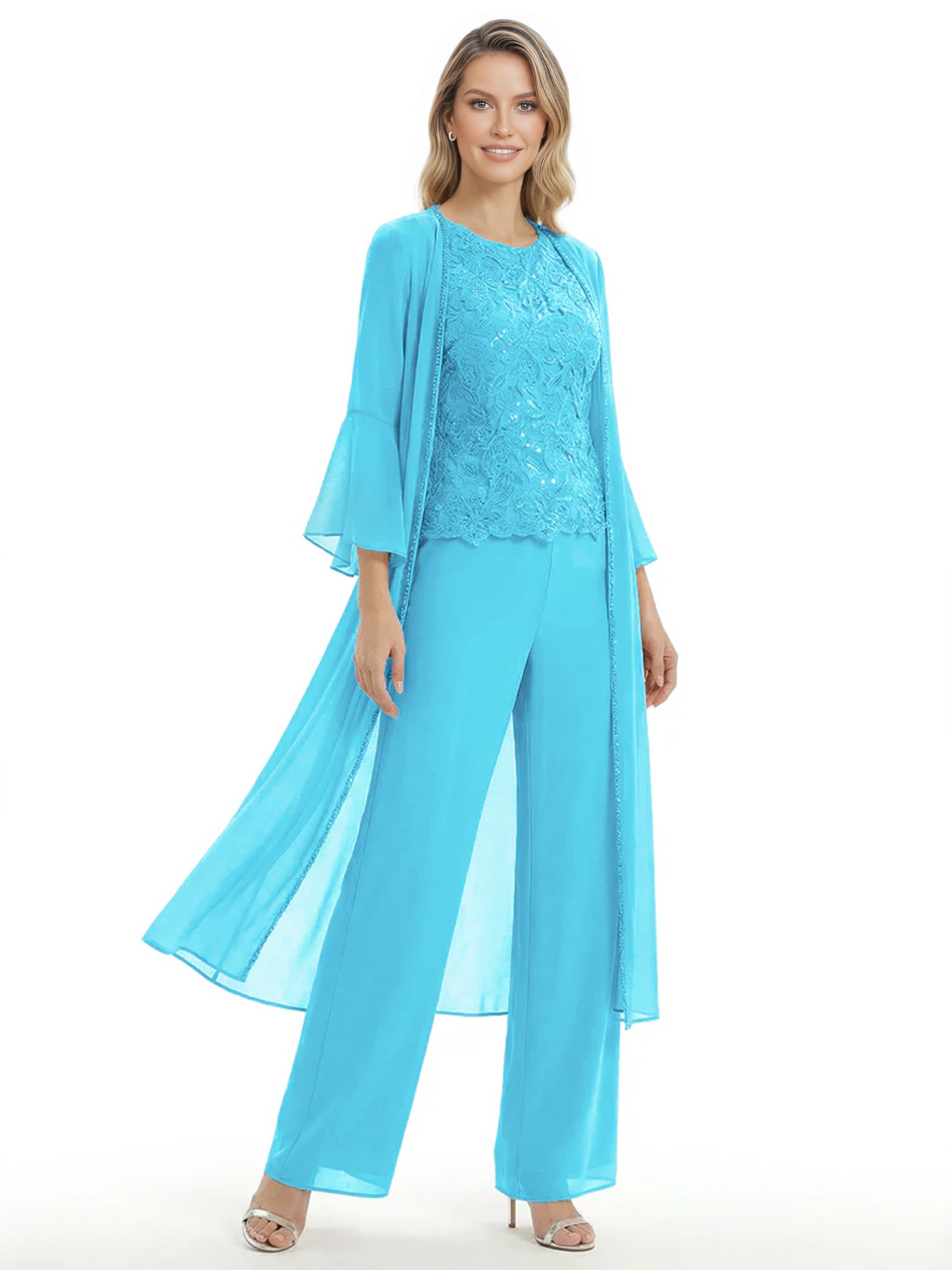Elegant Pink 3-Piece Pant Set Trending 2026 Styles with Lace Wide-Leg Pants