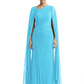 Elegant Asymmetric Neck Long A-Line Chiffon Mother of the Brides Dresses Mom Outfit with Cape