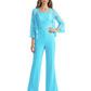 Mother of the Bride Jumpsuit with Lace Jacket 3/4 Sleeve Formal Pant Suit