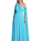One Shoulder Mother of the Bride Dress Asymmetrical Cape Sleeve Gown with Floral