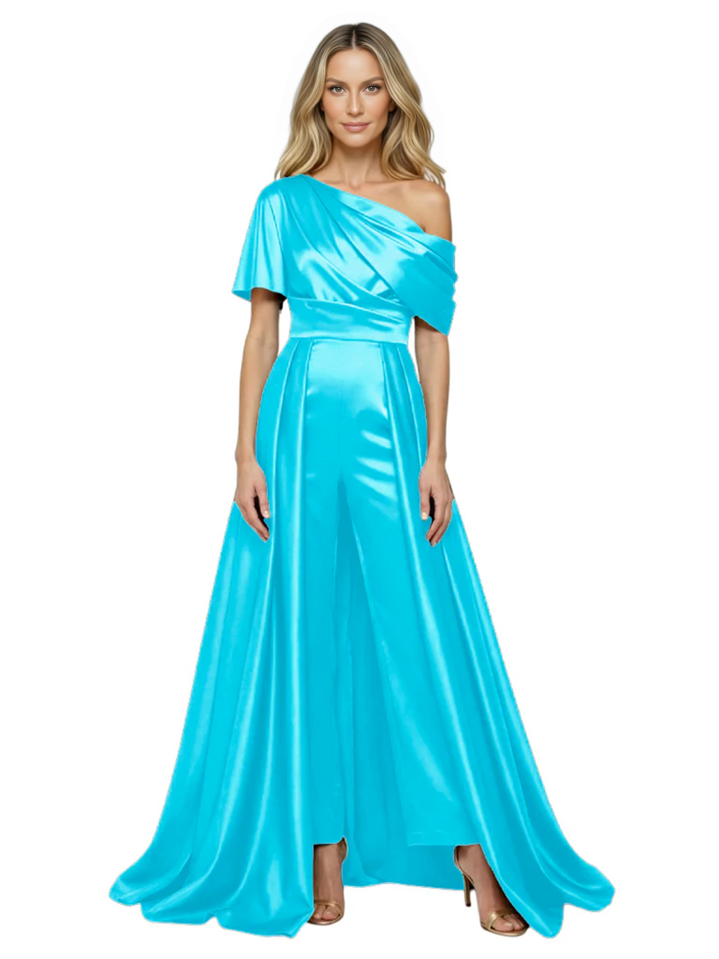 One Shoulder Mother of Bride jumpsuits Formal Gowns Floor Length Detachable Train
