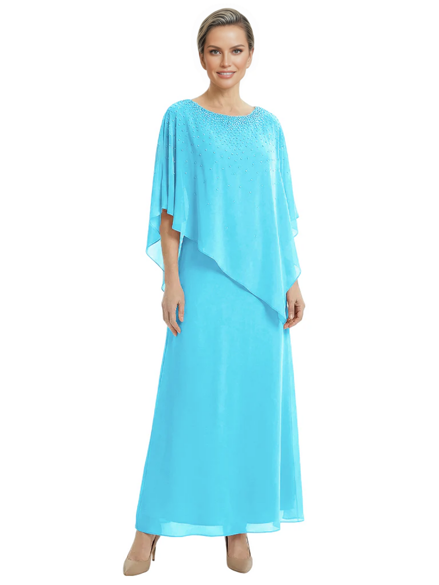 Elegant Mother of Bride Dresses Evening Gowns Trending 2026 Styles with Asymmetric Cape
