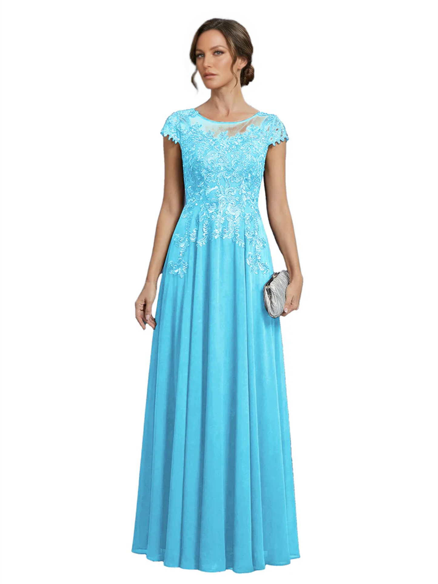 Chic Long A-Line Chiffon Mother of the Brides Dresses Sequin Mom Outfits For Wedding