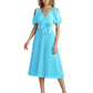 Wedding Formal Dress V-Neck Pleated Chiffon Gown with 3D Flower Accent Knee Length