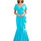 Satin Mother of the Bride Dress with Cascading Ruffles and Mermaid Tail V-Neck