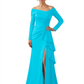 Elegant Mother of the Groom Dress Cascading Ruffle Satin Gown with High Slit Long Sleeves