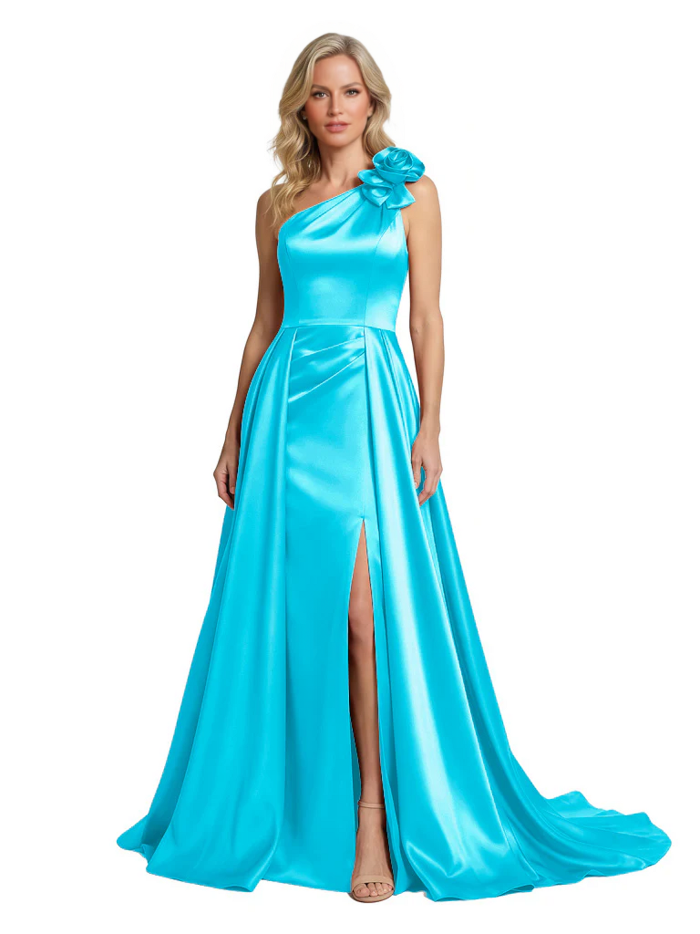 One Shoulder Sleeveless Mother of the Brides Dresses Floor Length Slit With Train