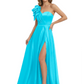 Elegant Mother of the Groom Dress A-Line Satin Formal Gown with High Slit Ruched Bodice