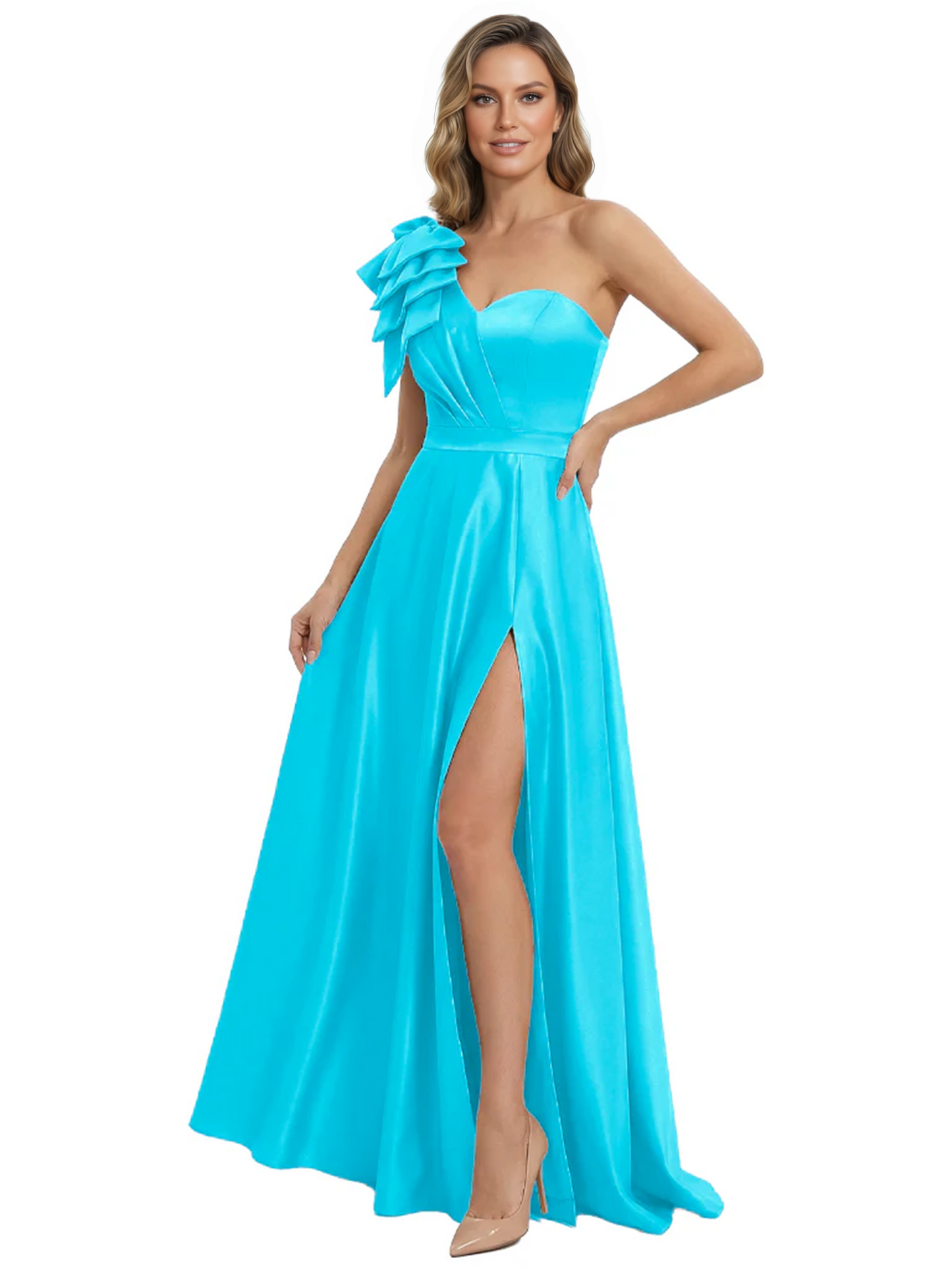 Elegant Mother of the Groom Dress A-Line Satin Formal Gown with High Slit Ruched Bodice